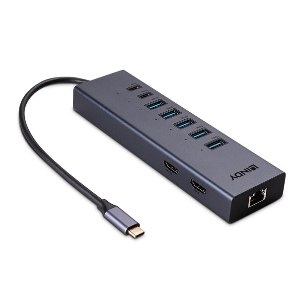 Lindy 43373 laptop dock & poortreplicator Bedraad USB 3.2 Gen 2 (3.1 Gen 2) Type-C Grijs