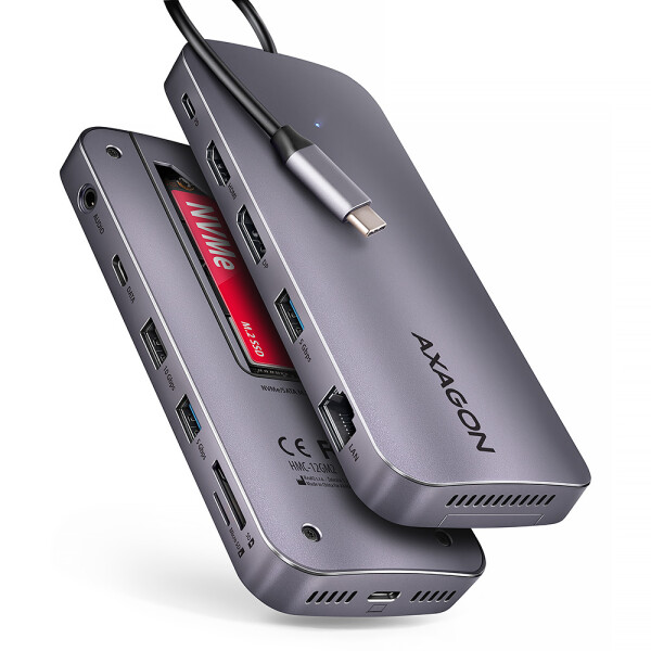 Axagon HMC-12GM2 laptop dock & poortreplicator Bedraad USB 3.2 Gen 2 (3.1 Gen 2) Type-C Grijs