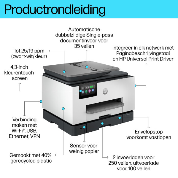 HP OfficeJet Pro 9130b Draadloos All-in-One Kleur Printer, Dubbelzijdig printen; Kopieerapparaat, Scanner