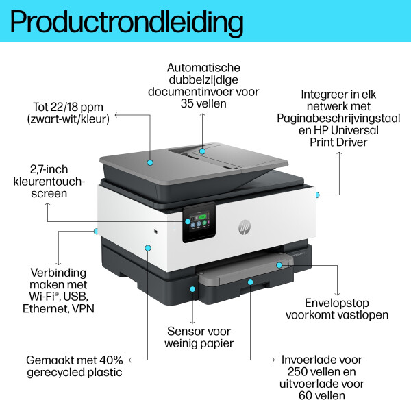 HP OfficeJet Pro 9120b Draadloos All-in-One Kleur Printer, Dubbelzijdig printen; Kopieerapparaat, Scanner