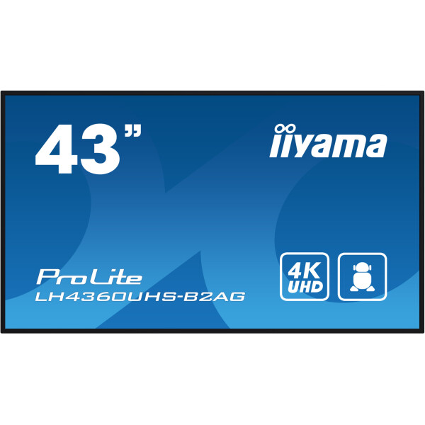 iiyama LH4360UHS-B2AG beeldkrant Digitaal A-kaart 108 cm (42.5") LED Wifi 500 cd/m² 4K Ultra HD Zwart Type processor Android 11 24/7