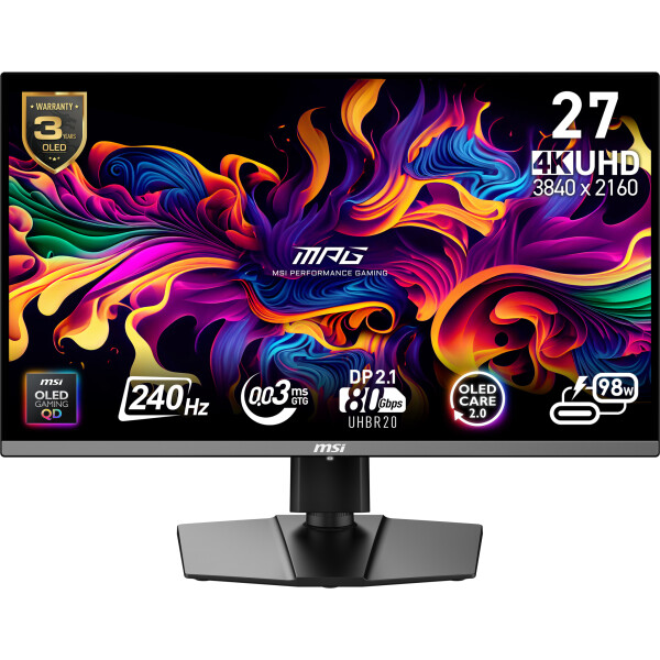 MSI MPG 272URXDE QD-OLED computer monitor 67,3 cm (26.5") 3840 x 2160 Pixels 4K Ultra HD Zwart